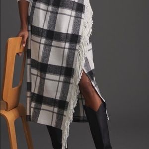 Anthro Plaid Fringe Midi Skirt